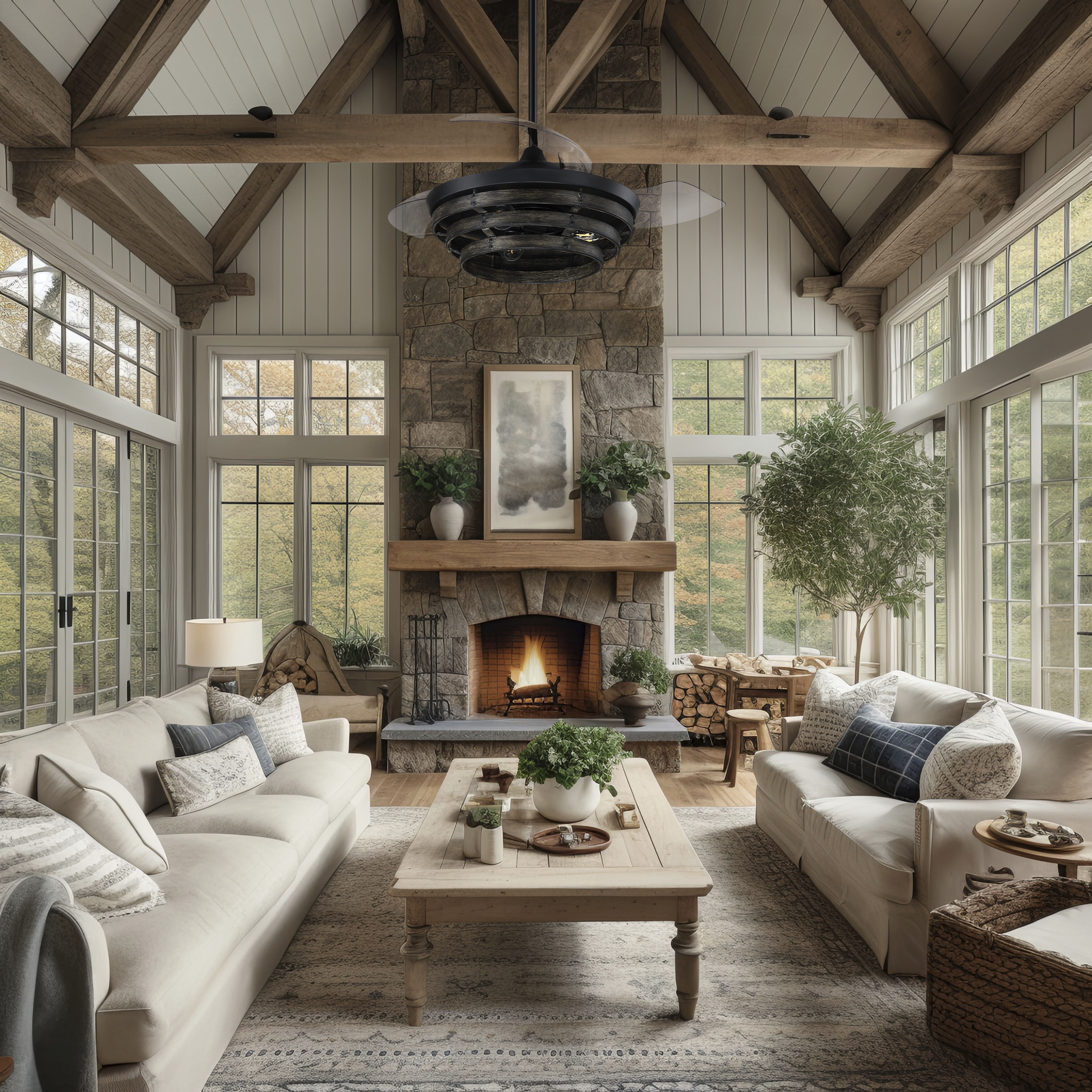 Whiskey 42 inch Flat Black with Clear Acrylic Blades Fan, Hidden Blades